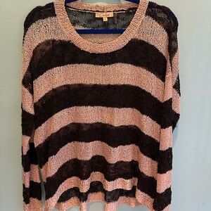 Cecico Women’s Striped Sweater - Navy and tan with gold flecks